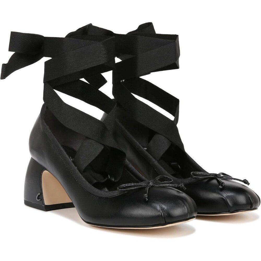 Circus by Sam Edelman Womens Black Polyurethane Block Heel Della Lace-up Pump
